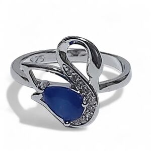 0.75 ct Sapphire Swan Sterling Silver Ring size 7 NEW